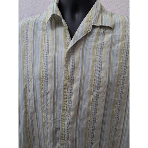 Tommy Bahama Shirt Mens Size Large‎ Silk Green Textured Striped Short Sleeve - Picture 2 of 7